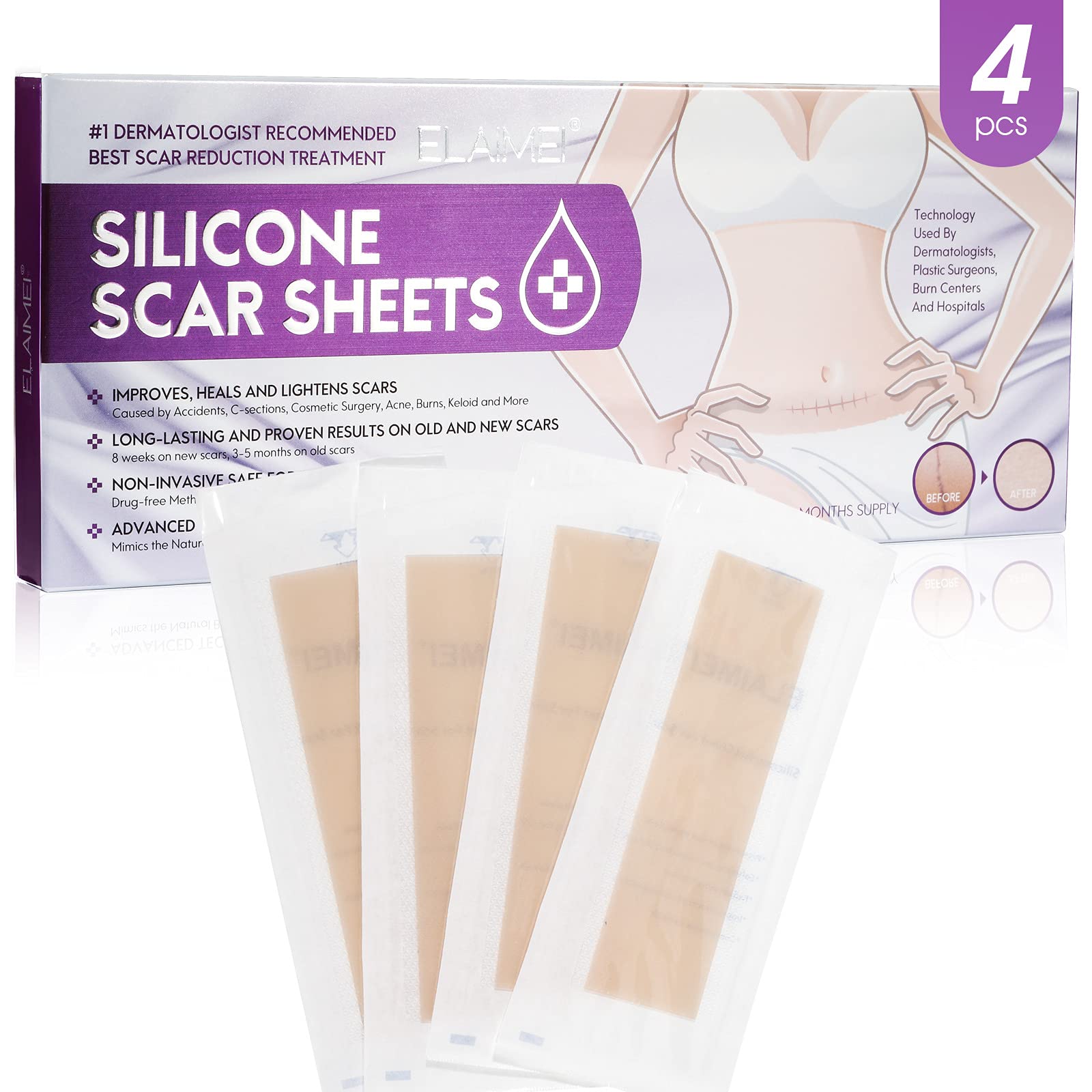 MAYCREATE Scars Removal Sheets Silicone Gel Scars Recovery Sticker Strip Waterproof Improve Scar Constitution Tissue Restore Regeneration 15 * 4cm 4 Sheets MAYCREATE Scars Removal Sheets Silicone Gel Scars Recovery Sticker Strip Waterproof Improve Scar Constitution Tissue Restore Regeneration 15 * 4cm 4 Sheets